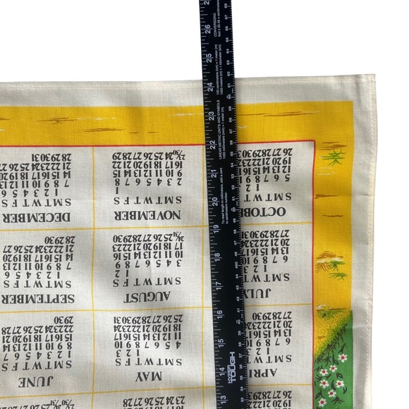 1986 Vintage Calendar Kitchen Towel Covered Bridge Rural Scene Grandmacore Linen - Picture 3 of 4